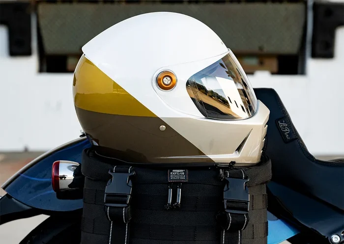 Biltwell Lane Splitter full-face helmet, [colourway], [side/front/three-quarter] view showing the flat shield and vent placement