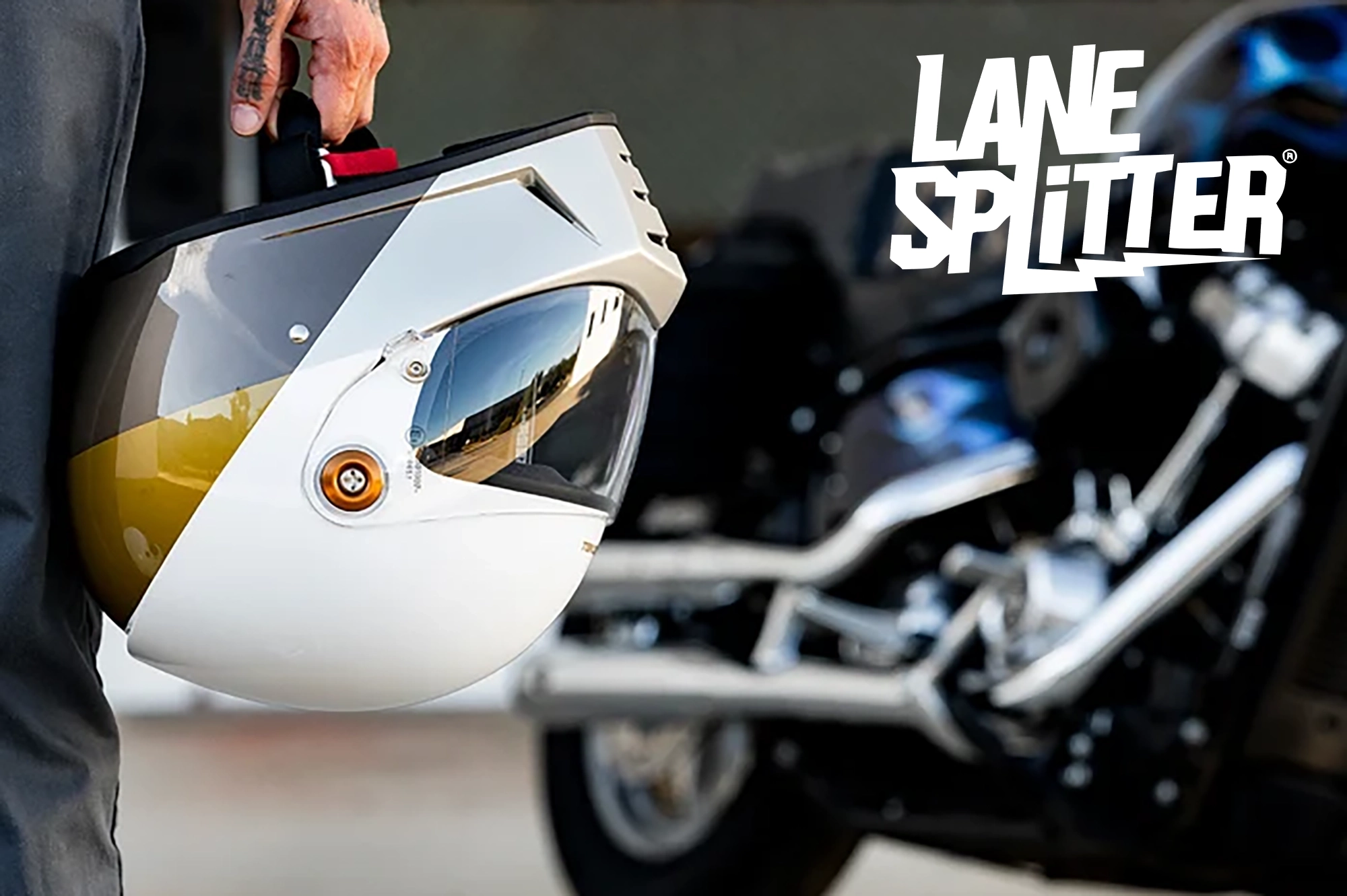 Rider Holding a Biltwell Lane Splitter Helmet by his side