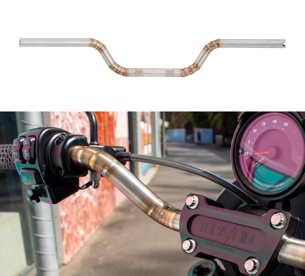 Arlen Ness welded stainless MX handlebar with 5in rise and 2.125in pull back