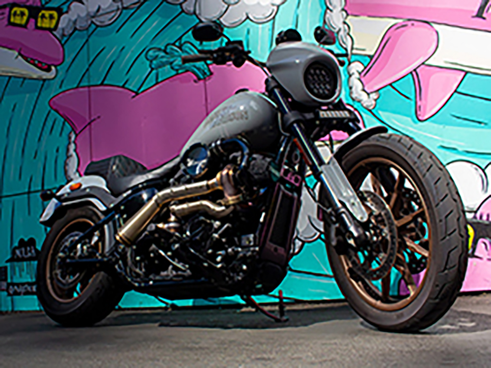 Turbocharged 2024 Low Rider S side on, showing the turbo system and exhaust routing